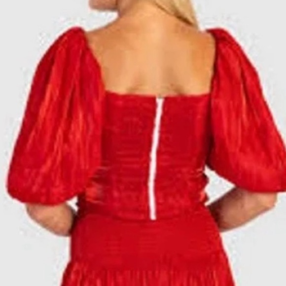 KOCH Logan Puff Sleeve Crop Top in Flame Red Game Day Poof Small Blouse - Picture 2 of 6